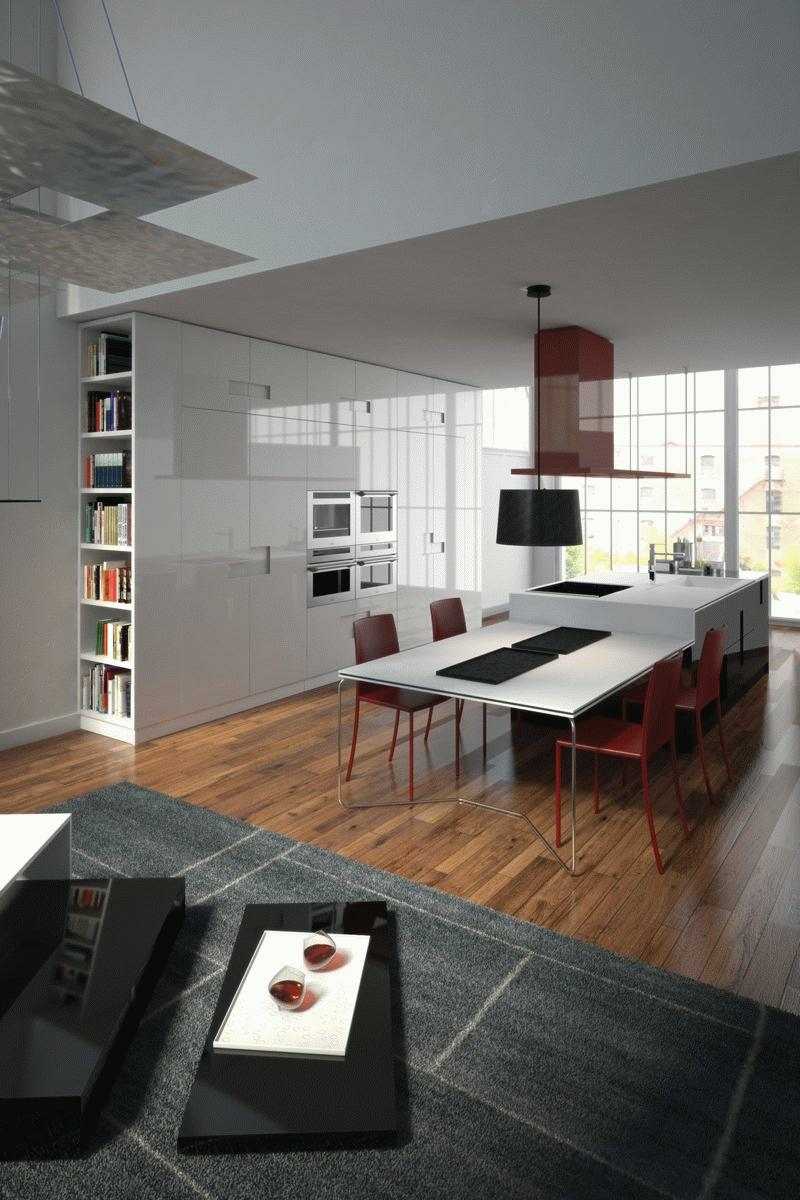 Gör om kökets vita minimalistiska högglansiga matbord integrerat