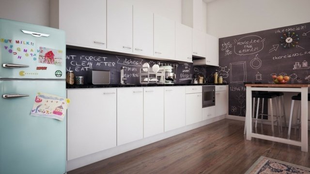 Blackboard färg vit handtagslös köksskåp design
