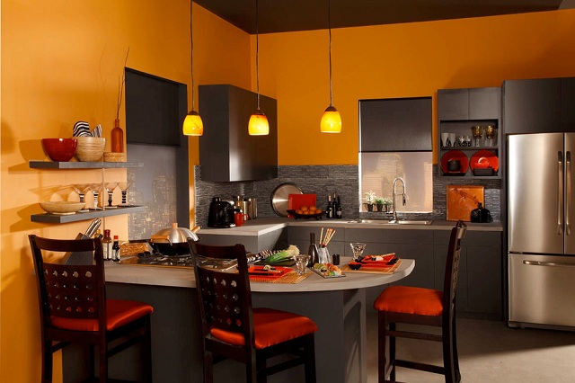 Designa kök idéer snygg orange väggfärg