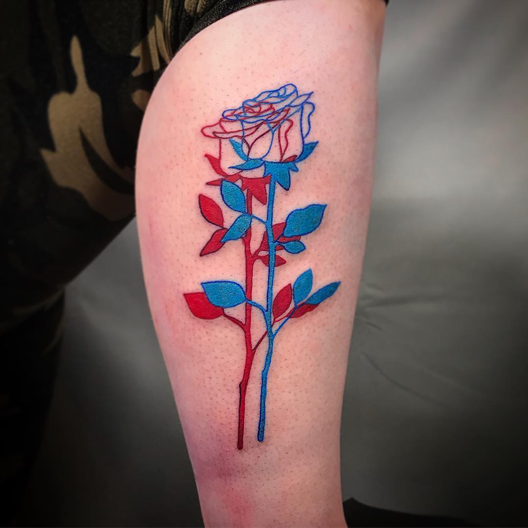 3D tatuering trender rött bläck tatoodesign rosor