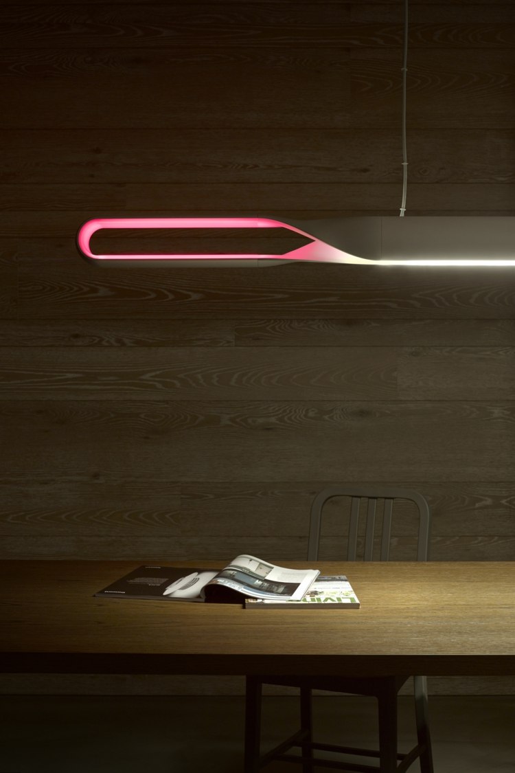 modern hängande lampa rosa neonljus matbordsmagasin