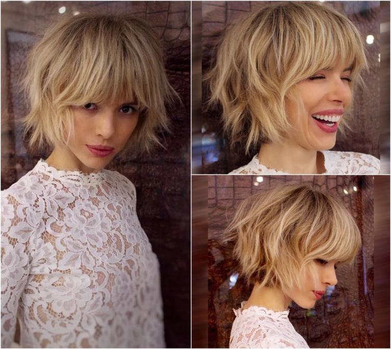 Moderna shag -frisyrer haklängd bob frayed bangs