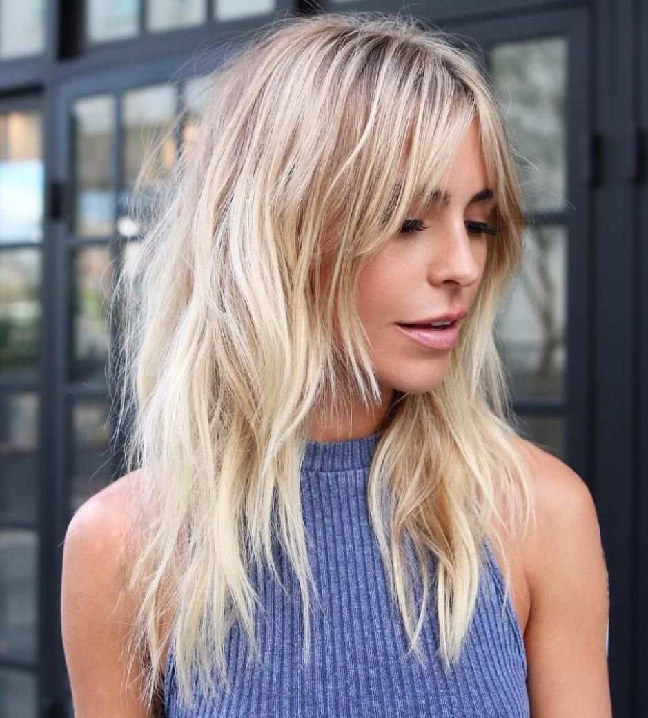 Layered cut Shag Cut Curtain Bangs blont hår modernt 2019