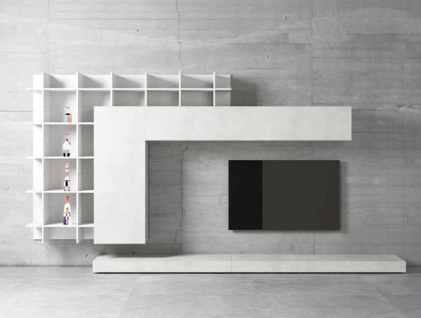 modern väggdel vit minimalistisk tv