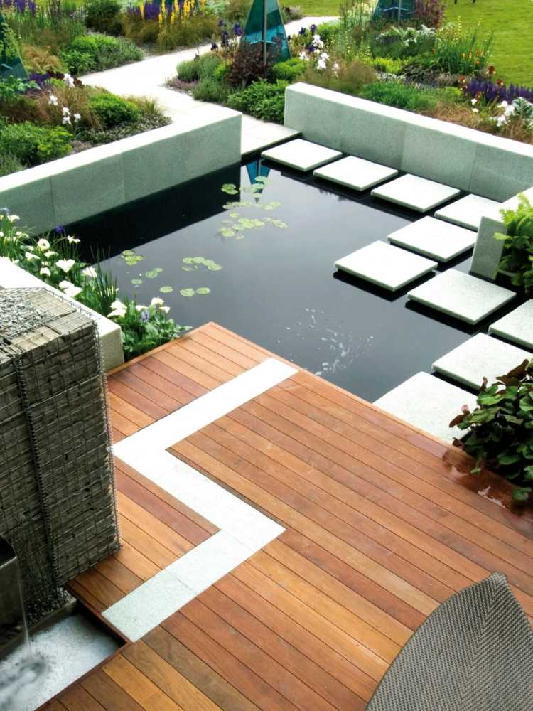 matchande-trädgård-design-damm-minimalistisk-platta-väg-trä-terrass