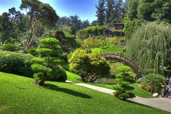 Bro i den japanska trädgården