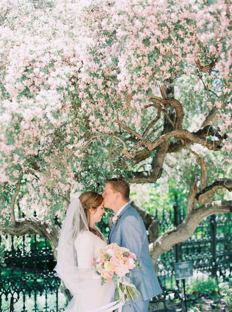 Det perfekta vår-träd-blommande bröllopet