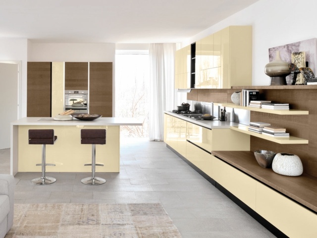 Foliefronter moderna kök beige färg matplats barstolar
