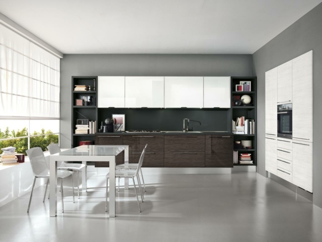 Köksenhet mörkbruna vita material MDF -paneler glas