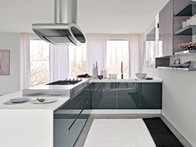 Glasfronter kök planering rostfritt stål modern minimalistisk