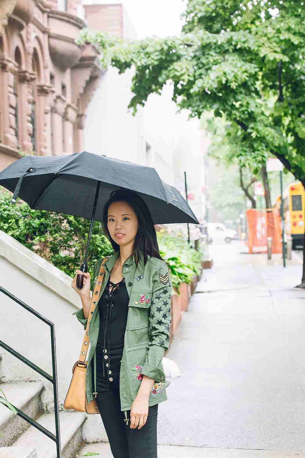 Förslag på regnkläder för kvinnor i svart och khaki