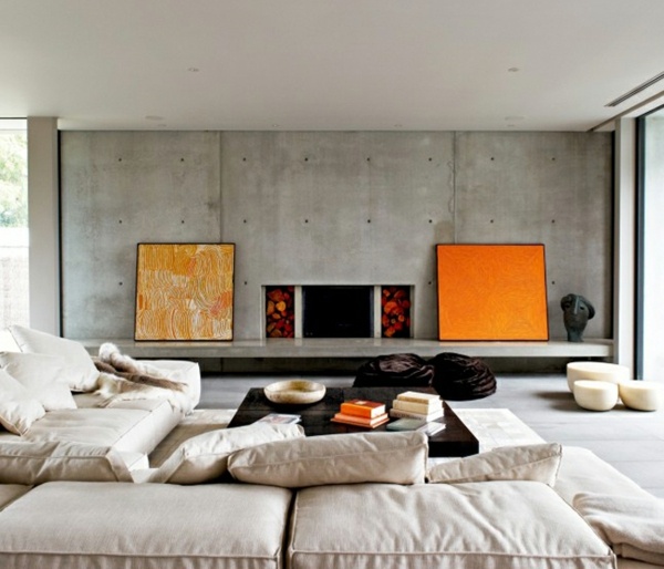 orange accenter exponerade betongvägg stoppade möbler