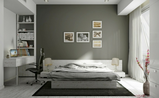 ligga i trend sänggolv grå vägg sovrum