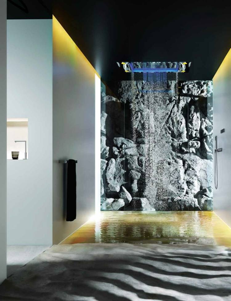 gul belysning duschar design dornbracht natur badrum