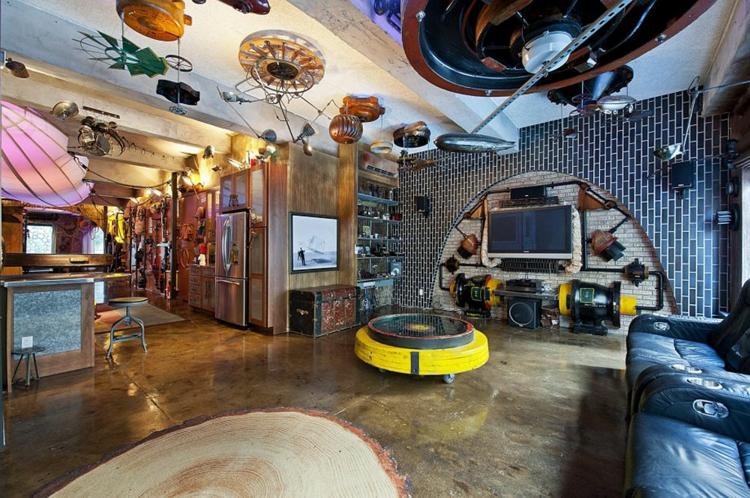 steampunk-interiör-vardagsrum-futuristisk-loft-lägenhet