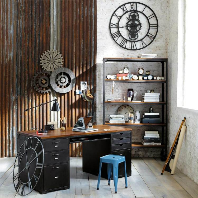 steampunk-interiör-inredning-kontors-inredning-hylla-redskap-deco-skrivbord