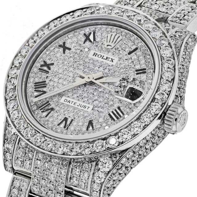 Rolex Datejust Ladies Diamond Pave klockor i vitt guld