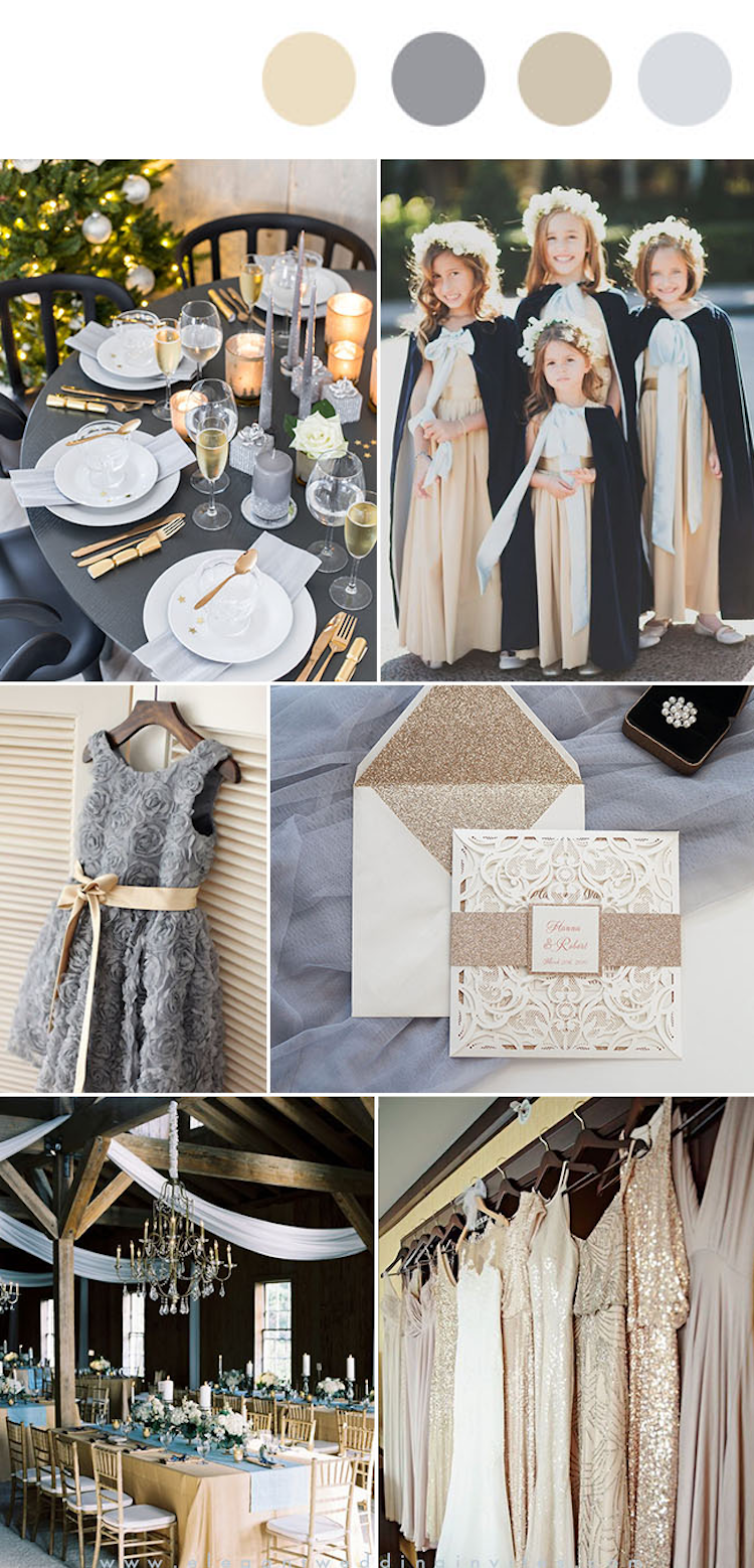 Bröllopsfärger 2019 guldgrått silvervitt