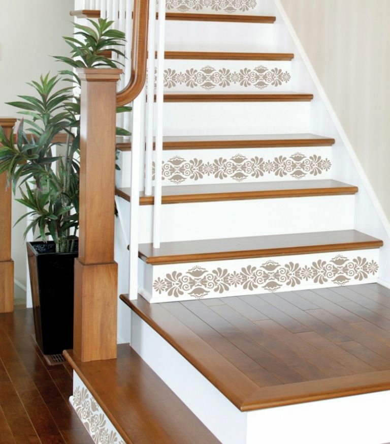 trappor dekorera klistermärke idé mönster grå växt