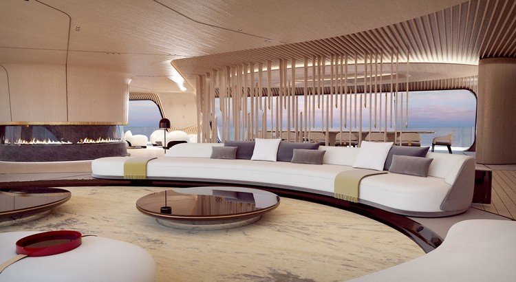 tuhura lyx yacht vardagsrum oval form soffa runda bord