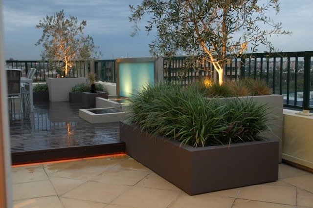 idéer Terrakottagolv-trä terrass-tak-balkong räcke metall