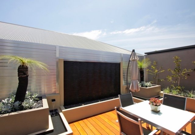 idéer för takterrass intensivt grönt tak sittgrupp solskydd