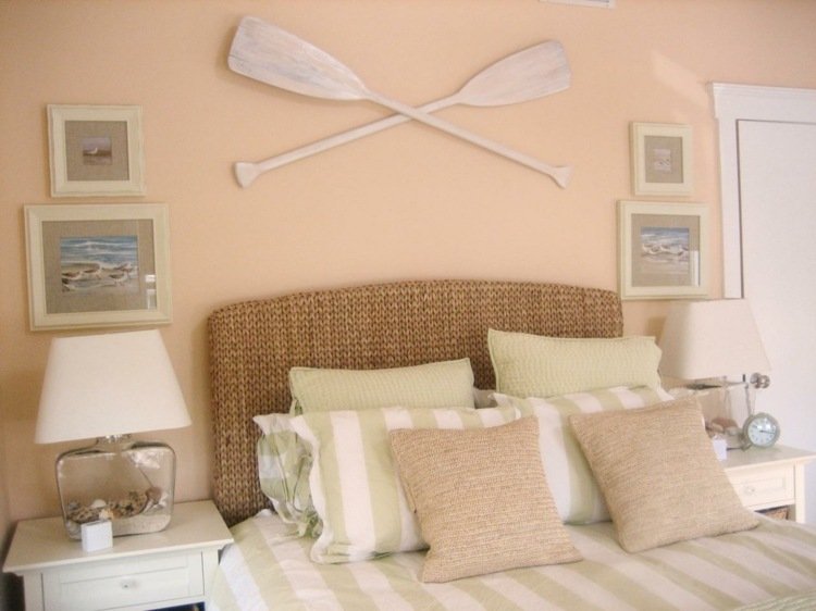 väggfärg aprikoskorg sänggavel strandstil passell väggkonst beige nyanser