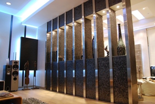 deco vardagsrum rostfritt stål mosaik konstverk