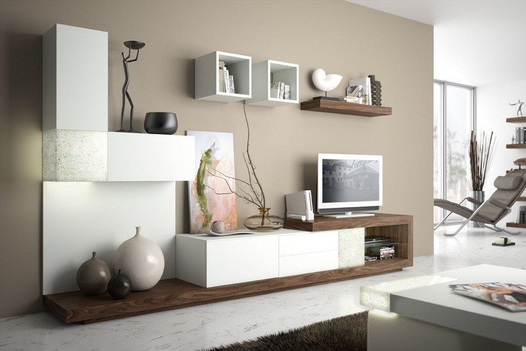 Modern väggdel-trä-matt-vit-modulär-belysning-beige-väggfärg