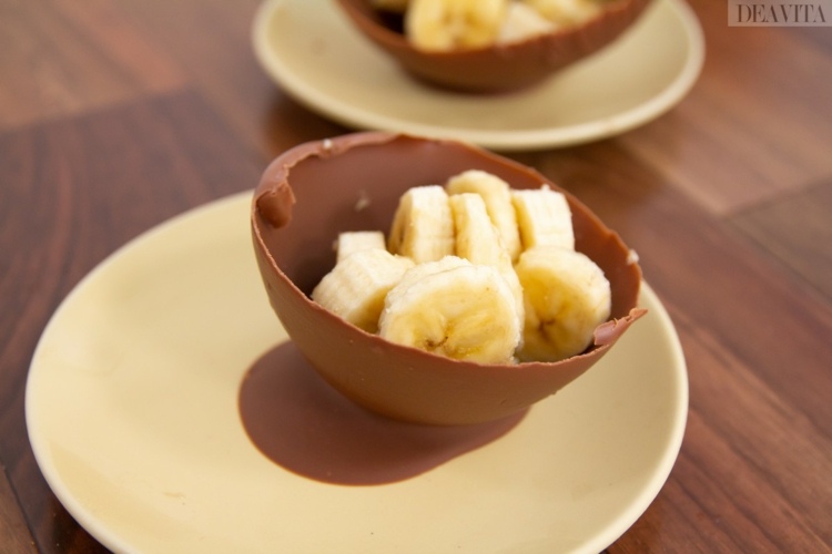 attraktiv dessert chokladskål med bananer ballong liv hackar