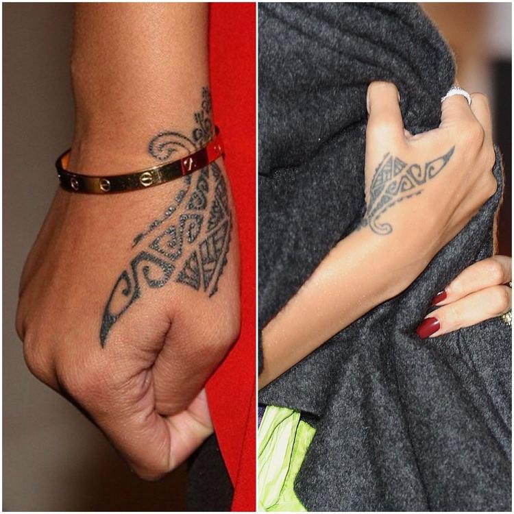 Rihanna Maorie tatuering handleden spiraler motiv