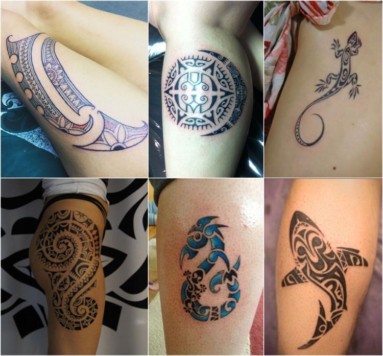 Maorie tatueringar kvinnor ben höft sol gecko haj