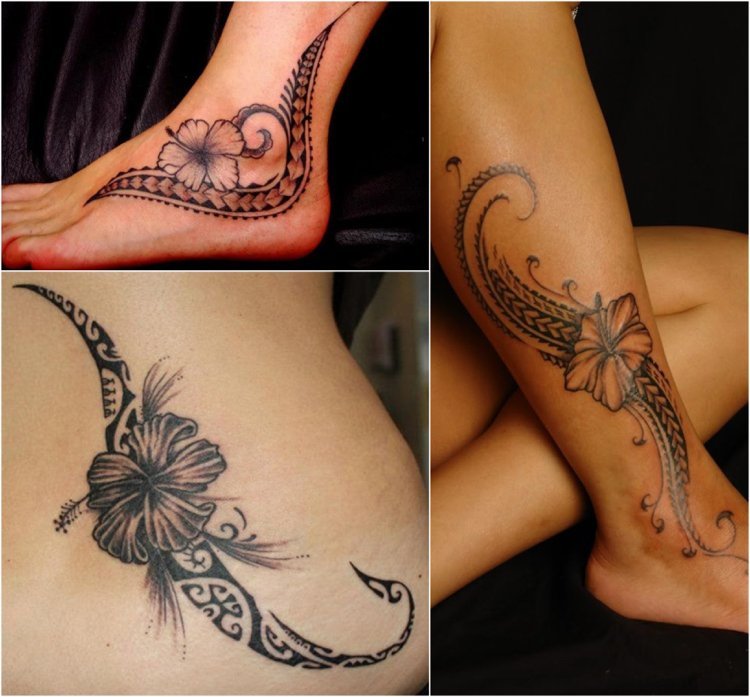 Maorie tatueringar hibiskus blommor pakati linjer känslig skönhet