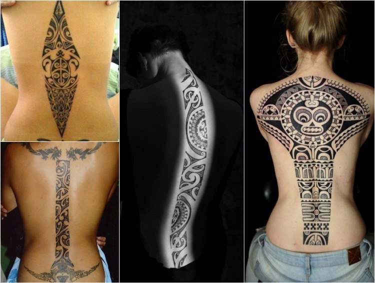 Polynesiska tatueringar Maori ryggrad kvinnor