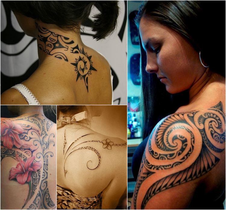 Tribal tatueringar Maori polynesiska linjer nacken