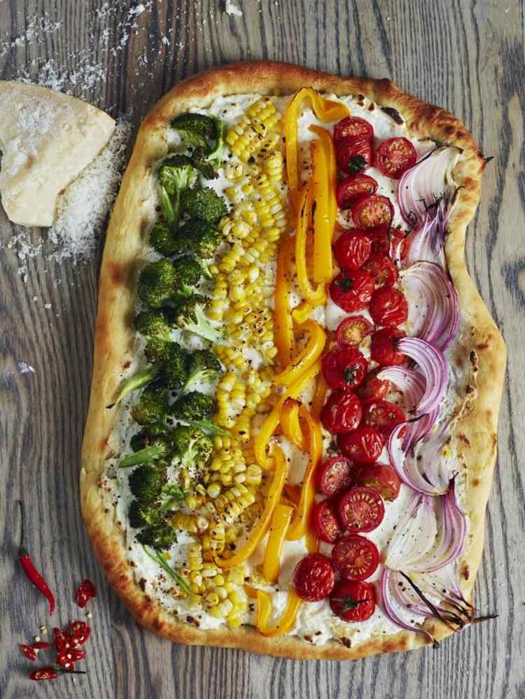 rainbow pizza recept från brickan vegetarian