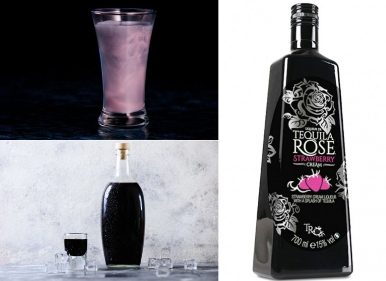 Svart ros gjord av tequila jordgubbelikör och svart vodka