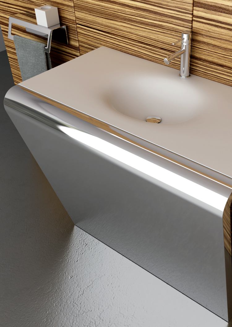 Corian fåfänga topp och rostfritt stål konsol modern