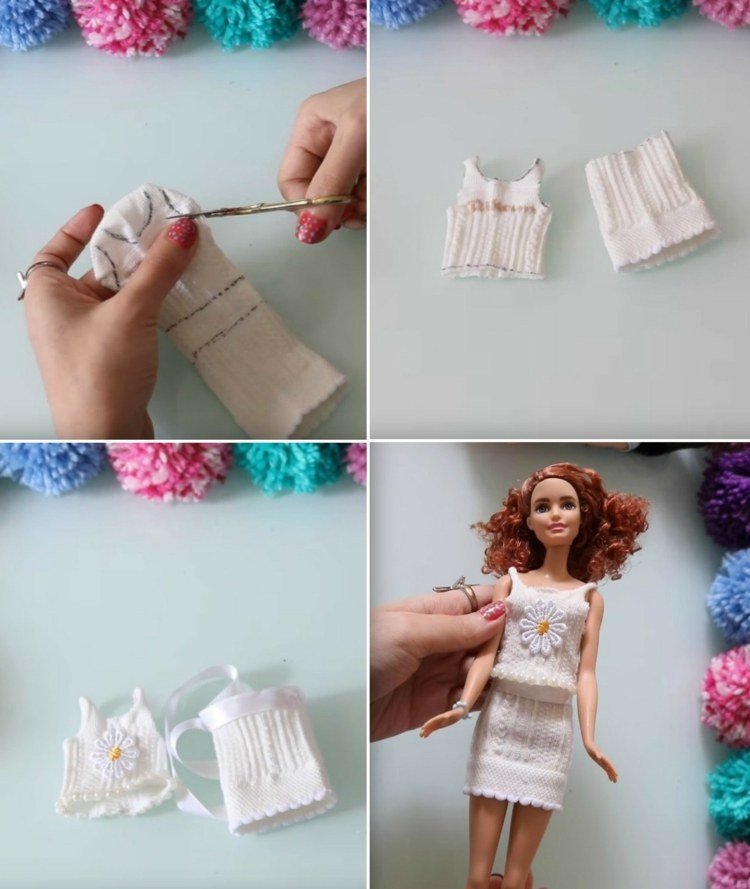 barbie-kläder-kjol-topp-strumpa-diy-idéer-nybörjare-lim-kvinnor