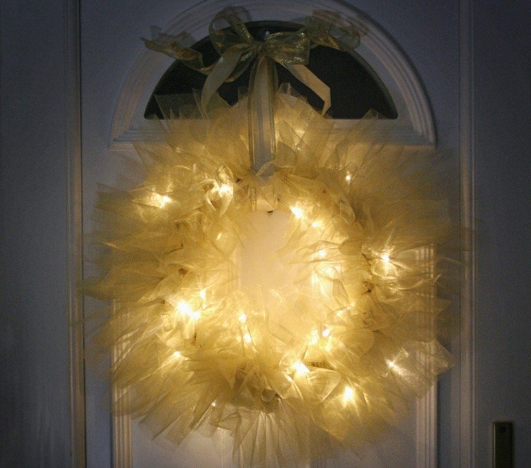 diy belysning julkrans idé tyg romantisk fairy lampor design lätt tinker
