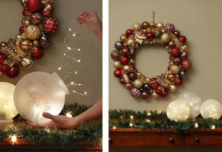 DIY belysning jul byrå dekoration idé krans bollar göra original själv