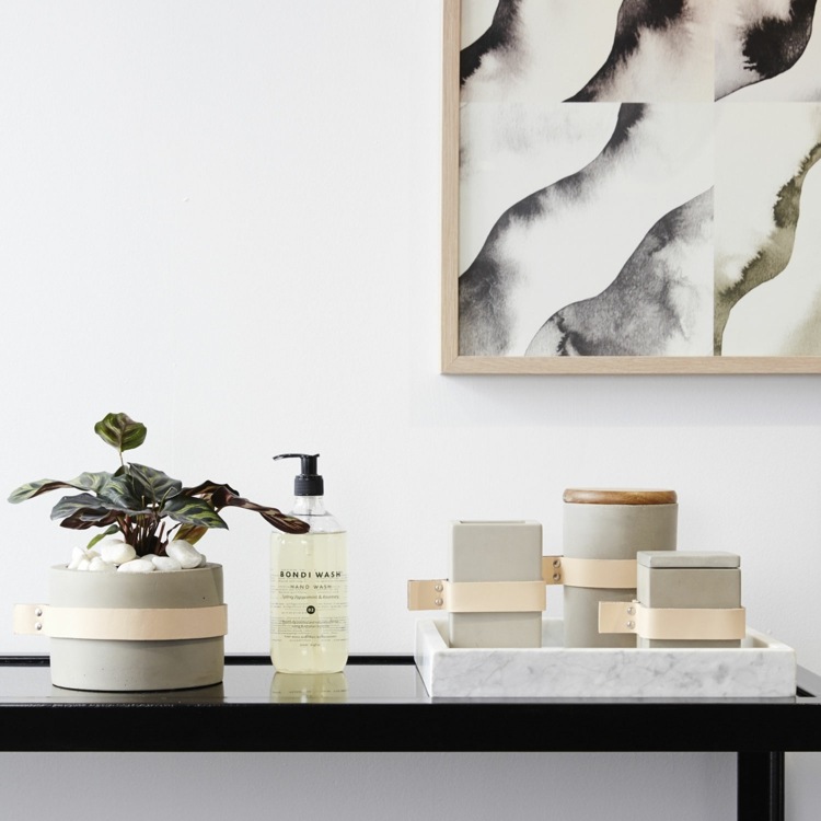 DIY dekoration betong-läder-tinker-vaser-blomkrukor-minimalistisk