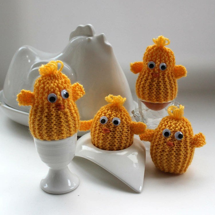 diy-ägg varmare-påsk-chick-stickning-wiggle-ögon-söt-figur-vit-ägg kopp
