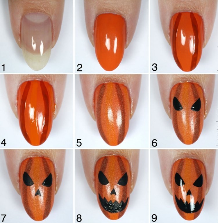 halloween-naglar-skrämmande-pumpa-spets-naglar-orange