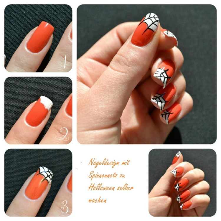 Halloween-naglar-spindelnät-gör-det-själv-vit-orange-spindelteckning
