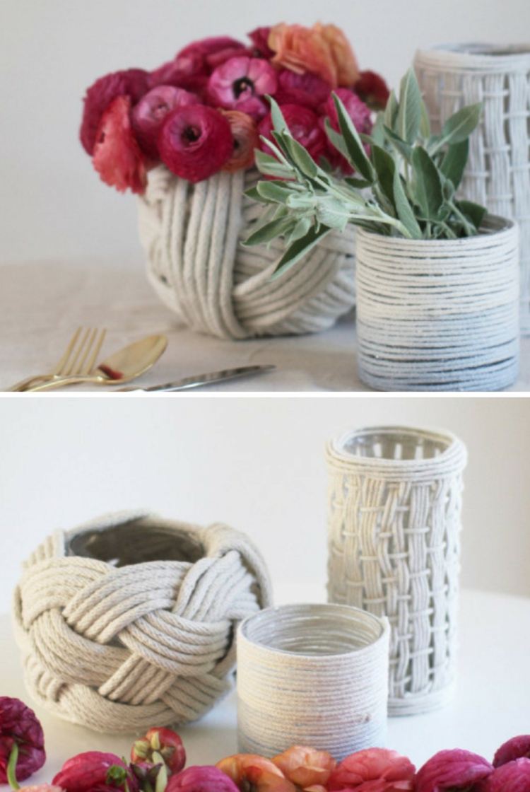 DIY idéer levande rep vaser dekoration blommor