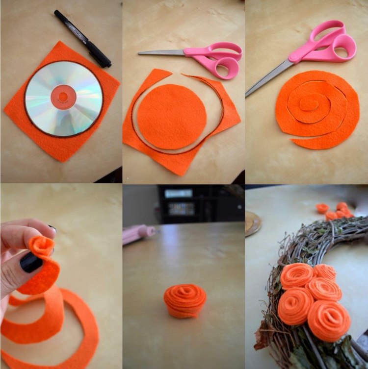 DIY idéer för levande krans blommor rosor filt tinker