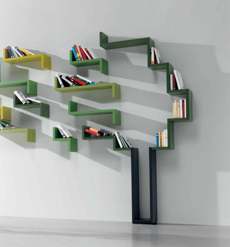 levande idé diy hylla gröna trädböcker modern design