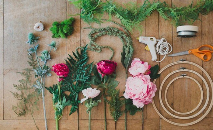 DIY blommor kransmaterial sax tråd