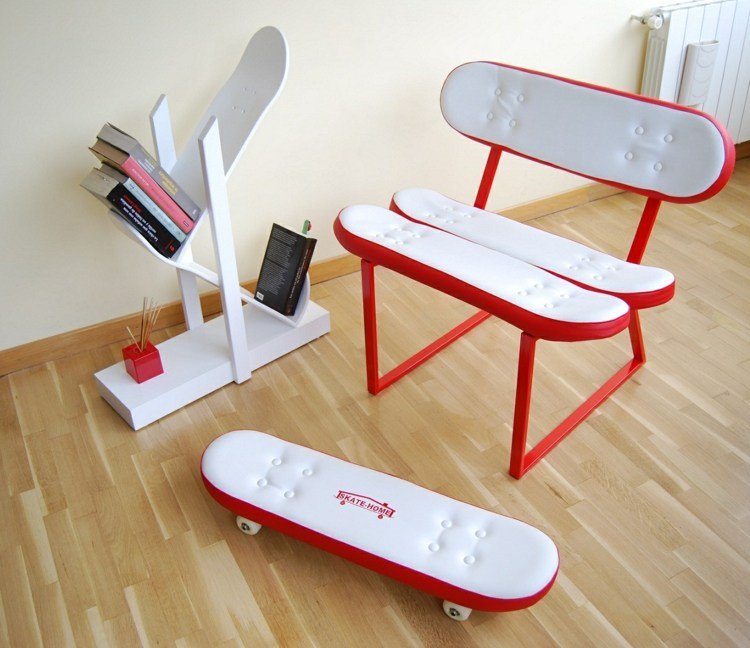 DIY möbler skateboard hyllsystem fåtölj pall